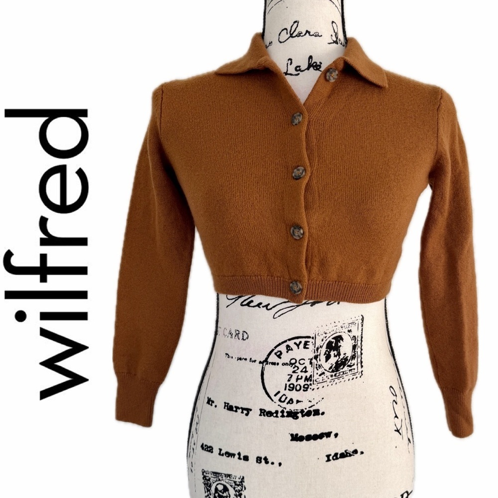 Wilfred Cropped Sweater 100%Merino Wool Ribbed Trim/Cuffs Sz Xs Chestnut Cottage